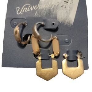 Universal Thread Womens Golden Nickel Free Semi Precious Hoop 3 Pair Earring Set